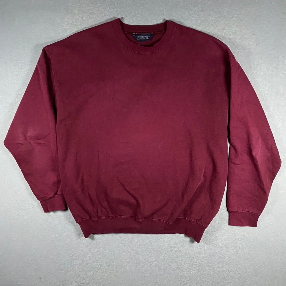 Vintage Lands End Sweatshirt Mens XL Maroon Fleece Pullover Crewneck Made USA - Picture 1 of 9